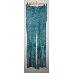 Women’s Medium Blue Fringe Stretchy Pants Elastic Waist Cowgirl Festival Flare